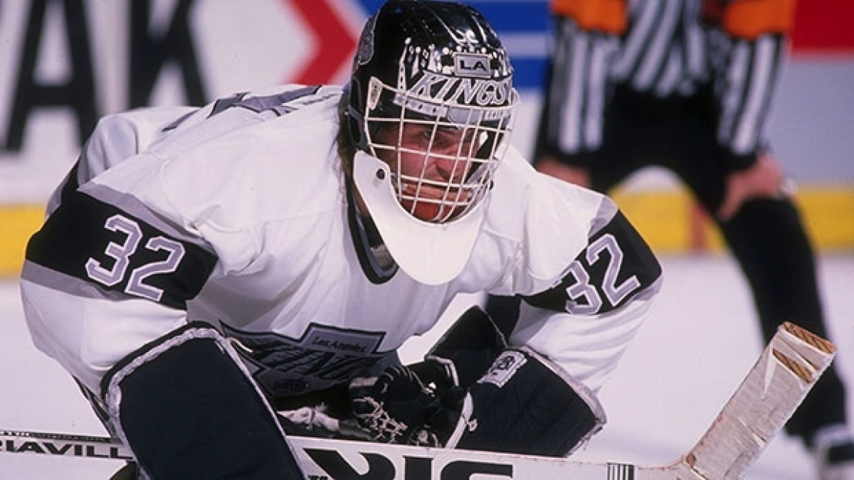 Goaltender Kelly Hrudey of the Los Angeles Kings looks on during a