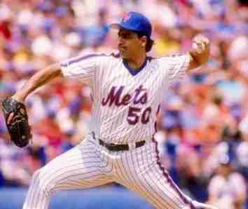 New York Mets' Sid Fernandez practices his pitching as veteran